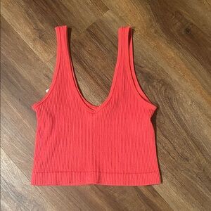 Coral Ribbed Women's Top